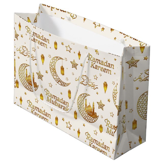 Sacola Para Presentes Grande Elegant Gold Seamless Ramadan Greeting Arabic (Frente inclinada)