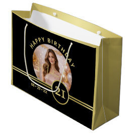 Sacola Para Presentes Grande Elegant Gold Signature Monogram with Photo