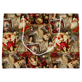Sacola Para Presentes Grande Elegant Ivory and Red Victorian Christmas Collage