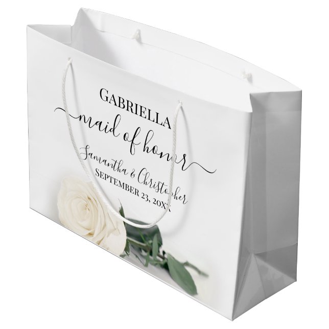 Sacola Para Presentes Grande Elegant Ivory White Rose Maid of Honor Wedding (Verso inclinado)