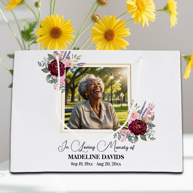 Sacola Para Presentes Grande Elegant Peonies Photo Funeral Keepsake (Criador carregado)