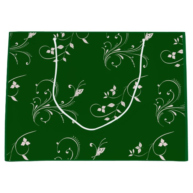 Sacola Para Presentes Grande Elegant Pink Floral Swirl  (Frente)