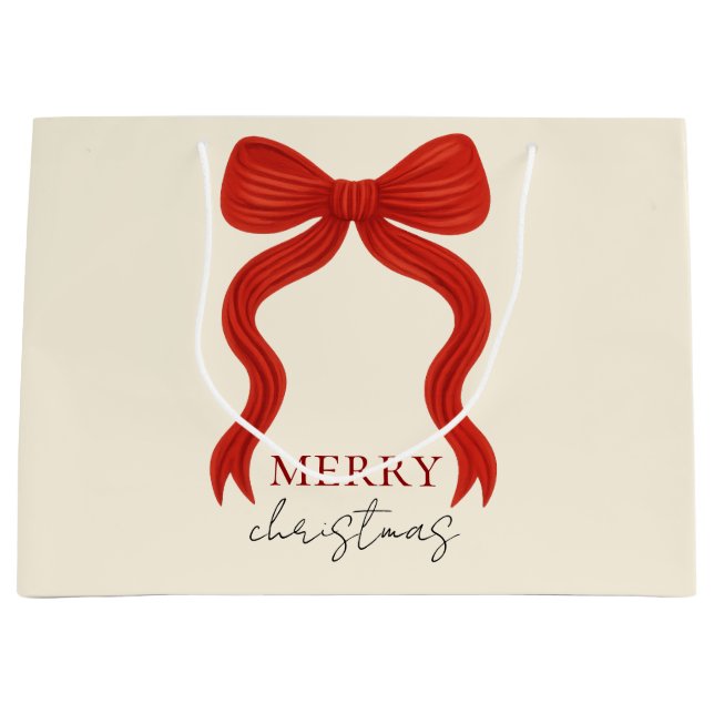 Sacola Para Presentes Grande Elegant Red Bow Christmas Party -  (Frente)