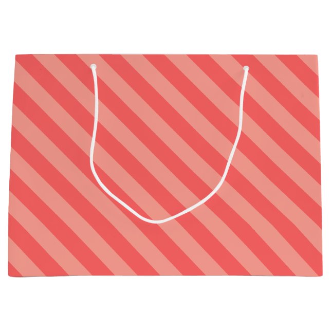 Sacola Para Presentes Grande Elegant Strawberry Pink Striped Pattern (Frente)