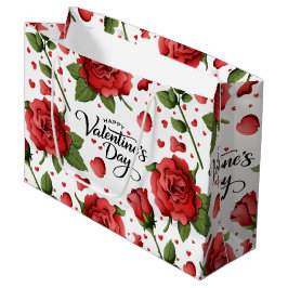 Sacola Para Presentes Grande Elegant Valentine Red Roses with Crimson Hearts