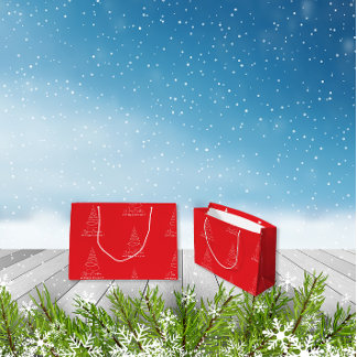 Sacola Para Presentes Grande Elegant White Christmas Tree Red