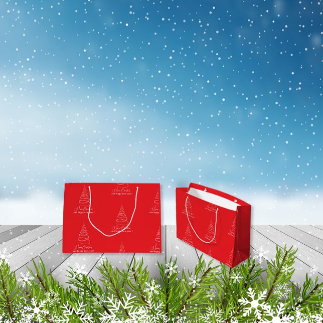 Sacola Para Presentes Grande Elegant White Christmas Tree Red  (Criador carregado)