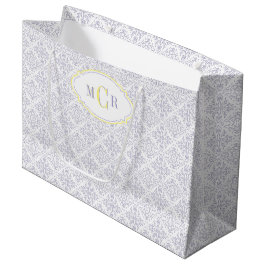 Sacola Para Presentes Grande Elegante Azul Francês Amarelo Padrão Damasco Monog
