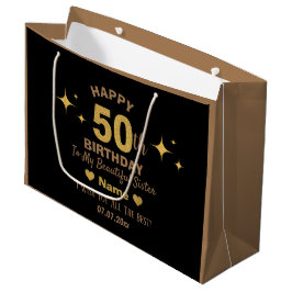 Sacola Para Presentes Grande Elegante Black & Dourado Glitter Happy 50º anivers