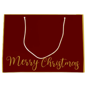 Sacola Para Presentes Grande Elegante Burgandy e Dourado Feliz Natal