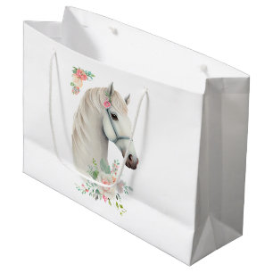 Sacola Para Presentes Grande Elegante Cavalo Branco Boho Floral