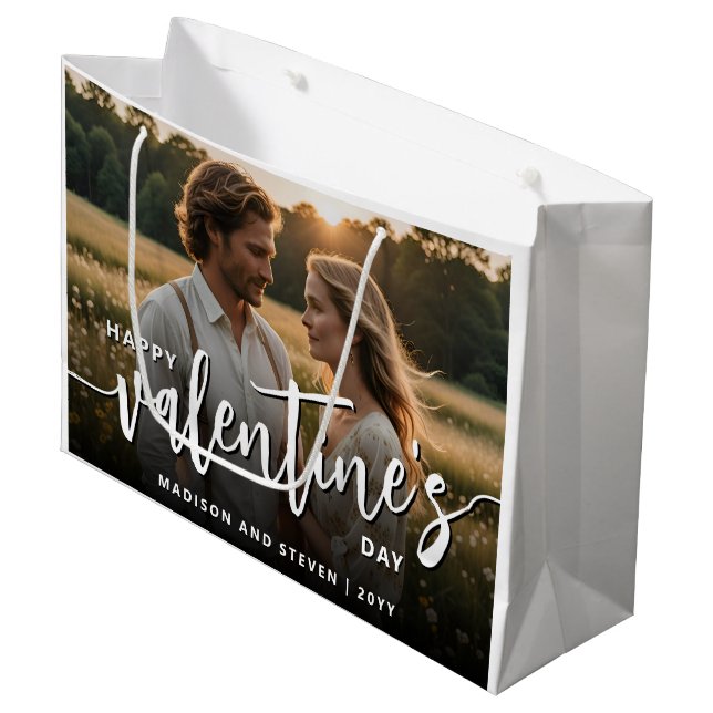 Sacola Para Presentes Grande Elegante de Feliz dia de os namorados de Fotografi (Frente inclinada)