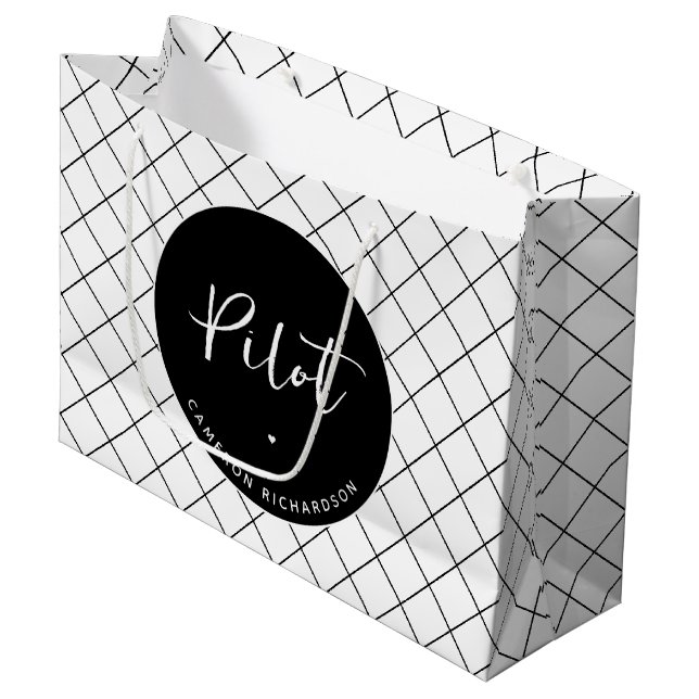 Sacola Para Presentes Grande Elegante de Graduação da Escola de Aviação Piloto  (Frente inclinada)