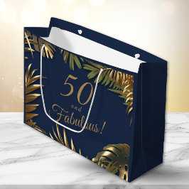 Sacola Para Presentes Grande Elegante Dourado Azul 50 Fabuloso Aniversário