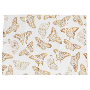 Sacola Para Presentes Grande Elegante Dourado Glitter Butterfly Design
