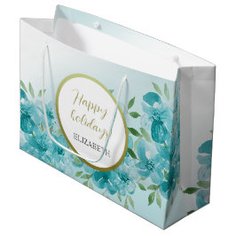 Sacola Para Presentes Grande Elegante Dusty Blue Watercolor Monograma Floral
