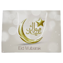 Sacola Para Presentes Grande Elegante Eid Mubarak Dourada Moon Star - Último Sa