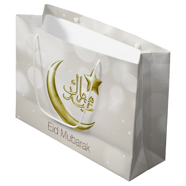 Sacola Para Presentes Grande Elegante Eid Mubarak Dourada Moon Star - Último Sa