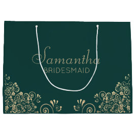 Sacola Para Presentes Grande Elegante Emerald Green Dourada Bridesmaid Personal