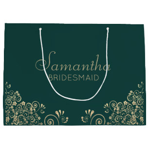 Sacola Para Presentes Grande Elegante Emerald Green Dourada Bridesmaid Personal