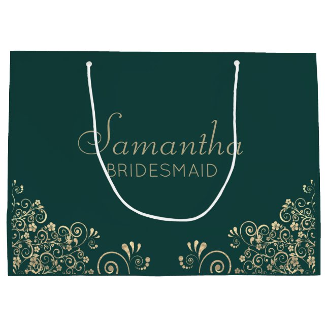 Sacola Para Presentes Grande Elegante Emerald Green Dourada Bridesmaid Personal (Verso)