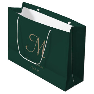 Sacola Para Presentes Grande Elegante Emerald Green Dourado Monograma Casamento