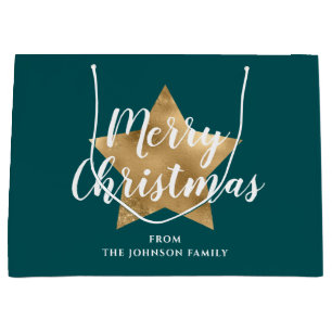 Sacola Para Presentes Grande Elegante Emerald Green Dourado Star Christmas