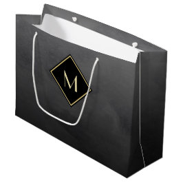 Sacola Para Presentes Grande Elegante Esmagado Preto Com Simples Monograma Dour