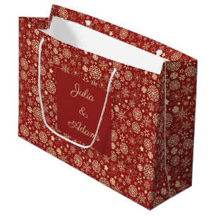 Sacola Para Presentes Grande Elegante Feliz Natal Falso Floco de Neve Vermelho