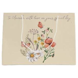 Sacola Para Presentes Grande Elegante Floral Boho Aquarela Vintage Cottagecore