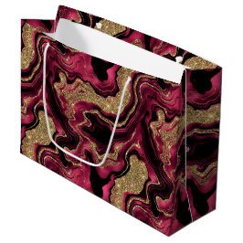 Sacola Para Presentes Grande Elegante Glitter de Ágata Vermelho e Dourado de An
