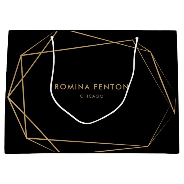 Sacola Para Presentes Grande Elegante Gold Foil Frames Moderno Professional (Frente)