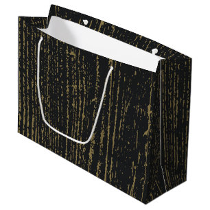 Sacola Para Presentes Grande Elegante Grão de Madeira Preto Dourado