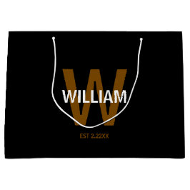 Sacola Para Presentes Grande Elegante Monograma de Nome Personalizado Preto e B