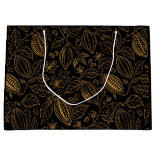 Sacola Para Presentes Grande Elegante Negócios de Fruta Flor de Cacau Ouro Pret