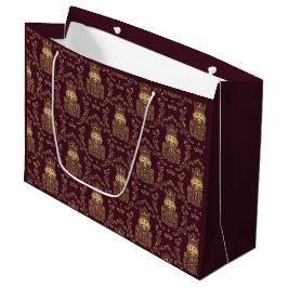 Sacola Para Presentes Grande Elegante Noz de Natal Damasco Dourado