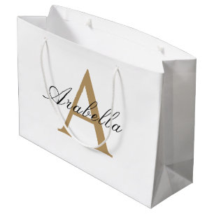 Sacola Para Presentes Grande Elegante Ouro Preto Personalizado Monograma Nome