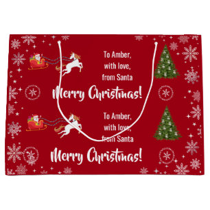 Sacola Para Presentes Grande Elegante Papais noeis Xmas Sleigh Unicorn Personal