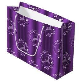 Sacola Para Presentes Grande Elegante Prata Reindeer Purple Natal