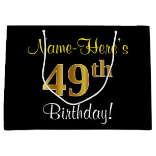 Sacola Para Presentes Grande Elegante, Preto, Falso Dourado Aniversário de 49 a