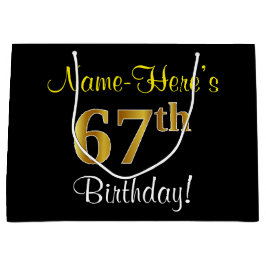 Sacola Para Presentes Grande Elegante, Preto, Faux Dourado 67º Aniversário + No