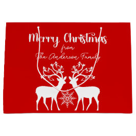 Sacola Para Presentes Grande Elegante Reindeers Feliz Natal Vermelho