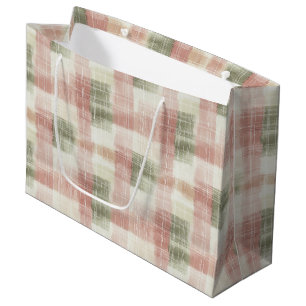 Sacola Para Presentes Grande Elegante Rosa Creme Menta Xadrez Listras Aniversár