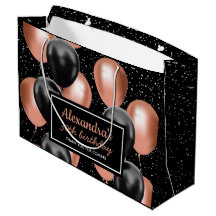 Elegante Rosa Negra Dourada Balão Aniversário