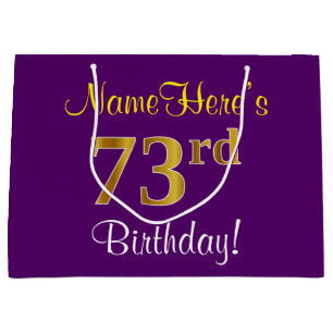 Sacola Para Presentes Grande Elegante, Roxo, Falso Dourado Aniversário de 73 An