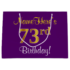 Sacola Para Presentes Grande Elegante, Roxo, Faux Dourado 73º Aniversário + Nom