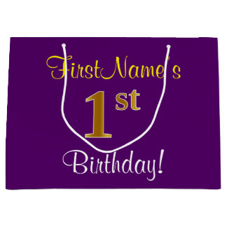 Sacola Para Presentes Grande Elegante, Roxo, Faux Dourado primeiro aniversario