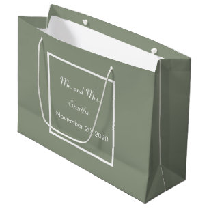Sacola Para Presentes Grande Elegante Simples Sálvia Verde e Branco Casamento G