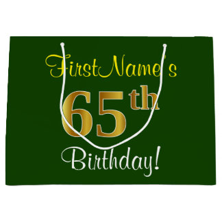 Sacola Para Presentes Grande Elegante, Verde, Faux Dourado 65º Aniversário + No
