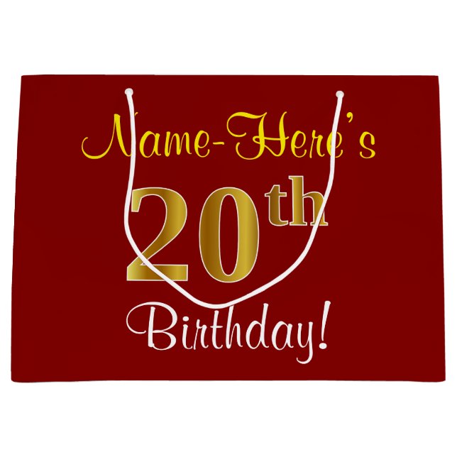 Sacola Para Presentes Grande Elegante, Vermelho, Dourado Falso Aniversário de 2 (Frente)